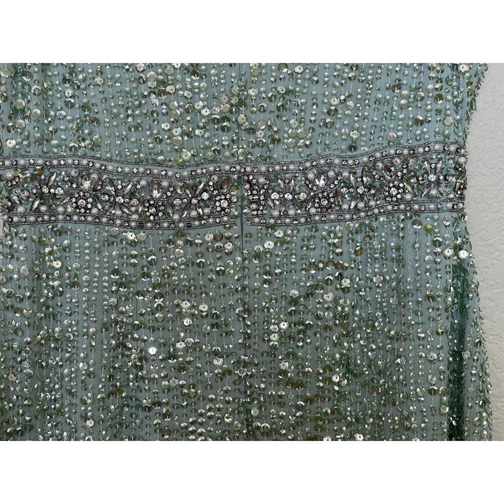Mac Duggal Dress Gown Size 4/6 Mint Green Sequined Rhinestones Embellished - Picture 16 of 16